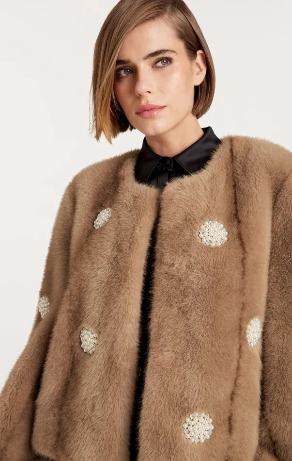 Women Outerwear Cinq Sept Faux Mink Benson Coat Pewter