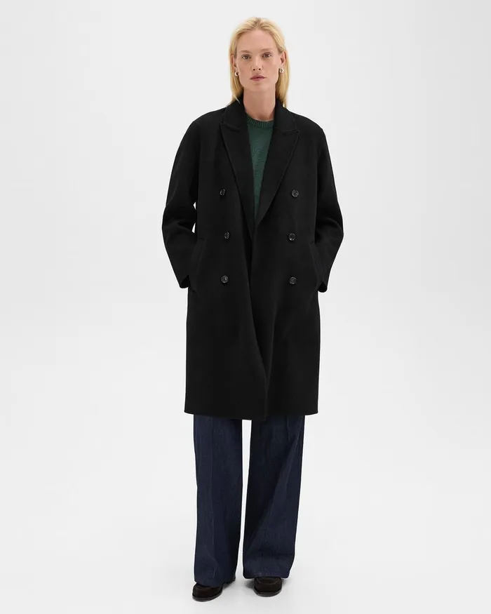 Women Outerwear Theory DoubleBreasted Coat In DoubleFace WoolCashmere Black