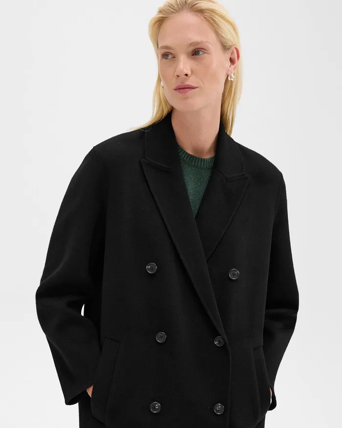 Women Outerwear Theory DoubleBreasted Coat In DoubleFace WoolCashmere Black