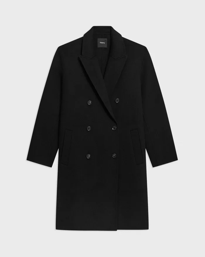 Women Outerwear Theory DoubleBreasted Coat In DoubleFace WoolCashmere Black