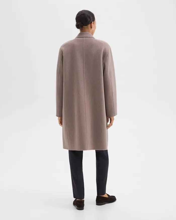 Women Outerwear Theory DoubleBreasted Coat In DoubleFace WoolCashmere Cinder Melange