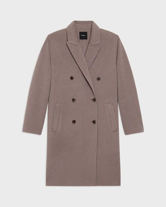 Women Outerwear Theory DoubleBreasted Coat In DoubleFace WoolCashmere Cinder Melange