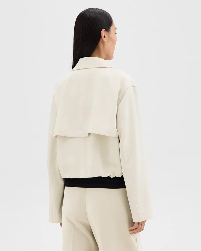 Women Outerwear Theory DoubleBreasted Crop Trench In Admiral Crepe Rice