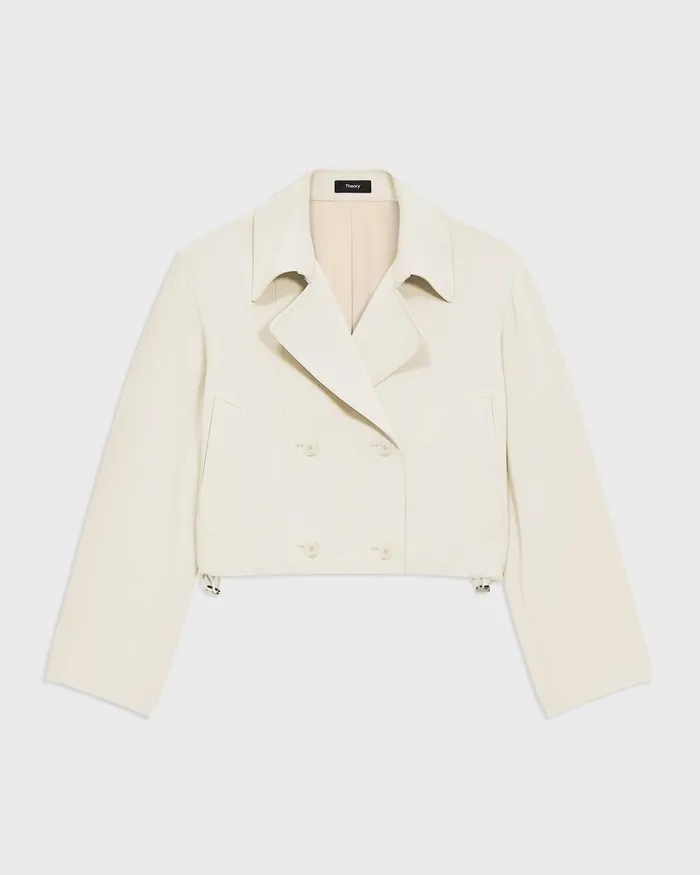 Women Outerwear Theory DoubleBreasted Crop Trench In Admiral Crepe Rice