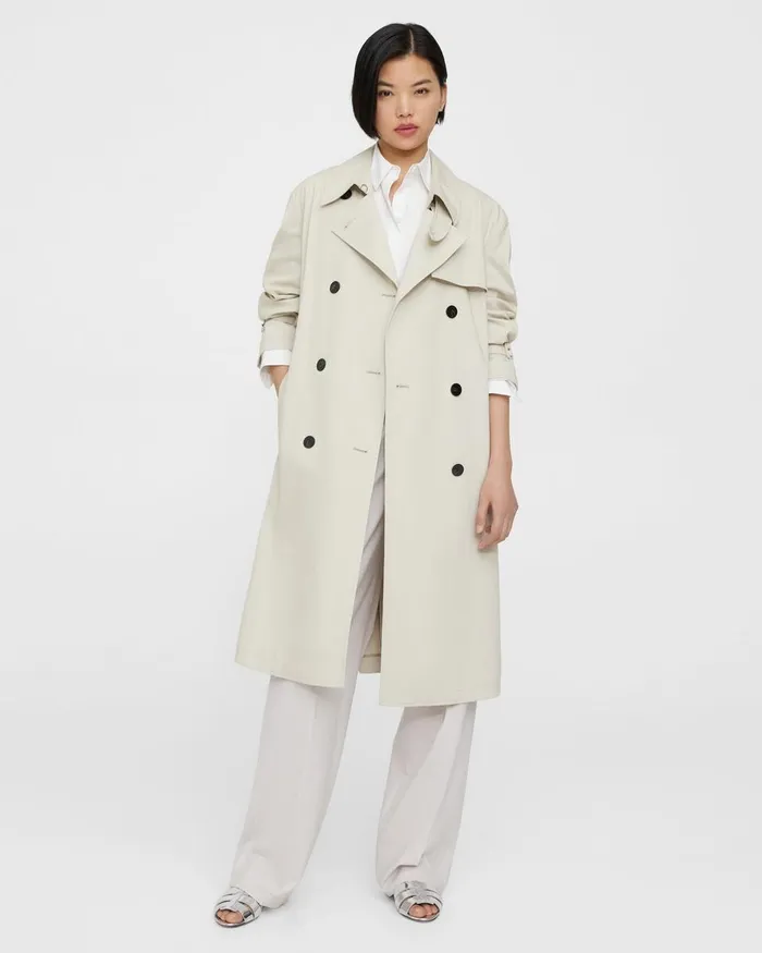 Women Outerwear Theory DoubleBreasted Trench Coat In CottonBlend Sand
