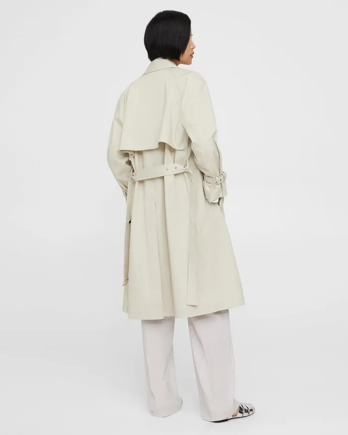 Women Outerwear Theory DoubleBreasted Trench Coat In CottonBlend Sand