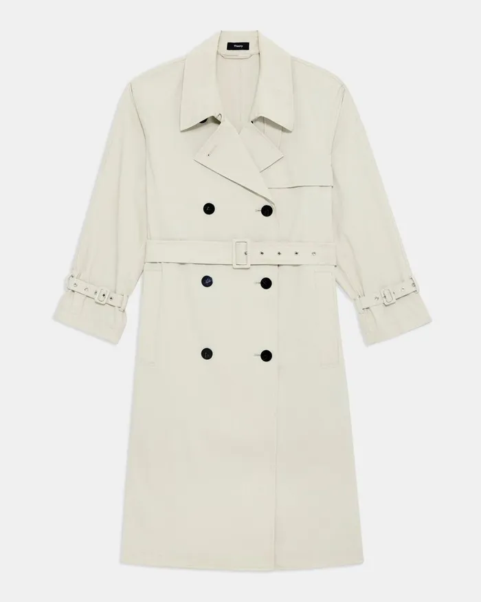 Women Outerwear Theory DoubleBreasted Trench Coat In CottonBlend Sand