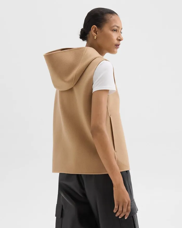 Women Outerwear Theory Hooded ZipUp Vest In DoubleFace WoolCashmere New Camel
