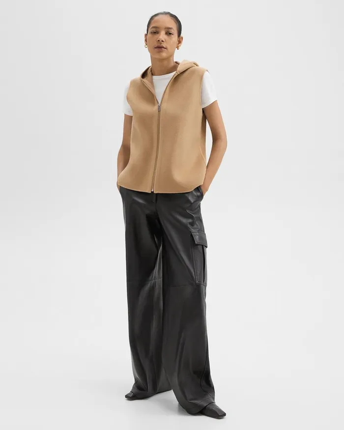 Women Outerwear Theory Hooded ZipUp Vest In DoubleFace WoolCashmere New Camel