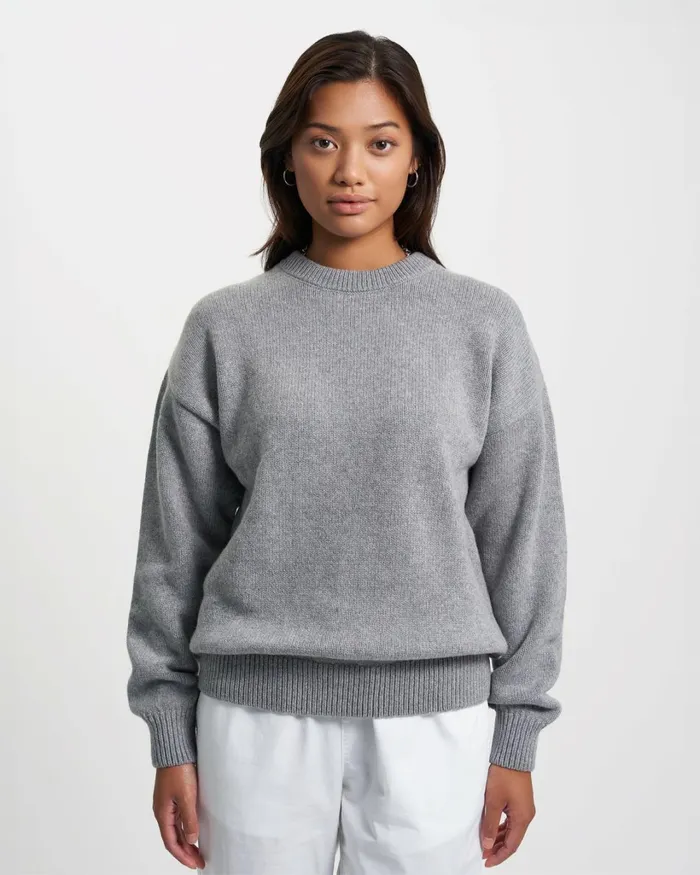 Women Oversized Merino Wool Crew Coffee Brown Colorful Standard Knit Sweaters