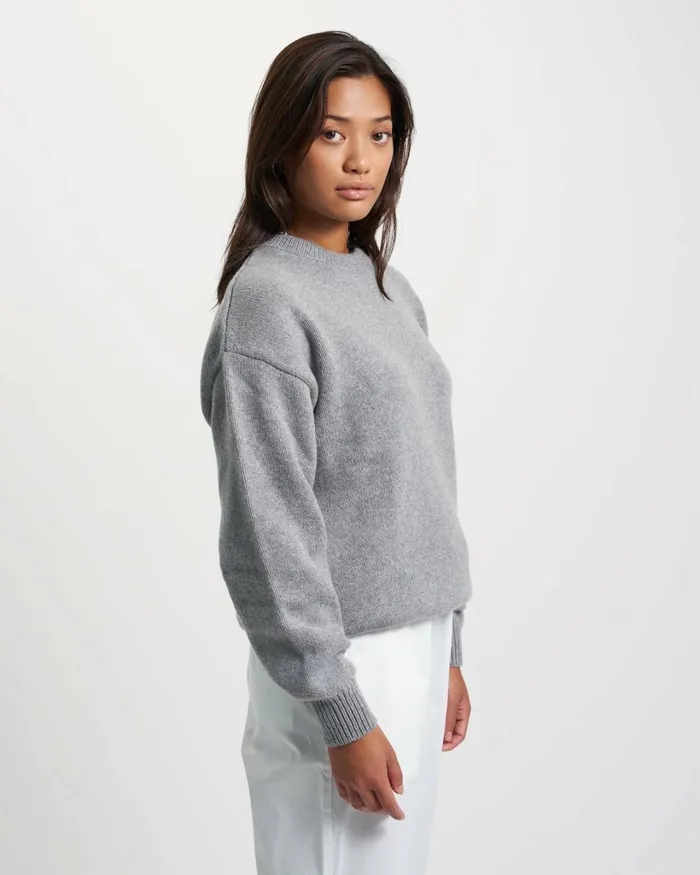 Women Oversized Merino Wool Crew Coffee Brown Colorful Standard Knit Sweaters