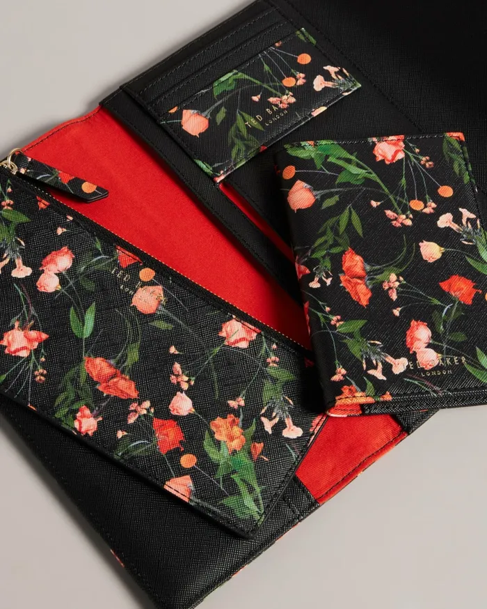Women PAITIIA 8211 Floral Print Travel Wallet Black Ted Baker Purses and Cardholders