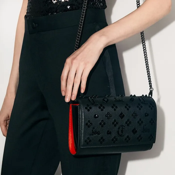 Women Paloma Clutch 8211 Grained Calf Leather And Spikes Loubinthesky 8211 Black Christian Louboutin Shoulder Bags