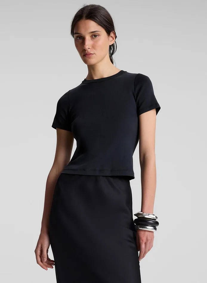 Women Paloma Cotton Rib Baby Tee Black ALC Tees and Tanks