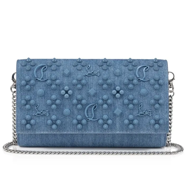 Women Paloma Wallet On Chain 8211 Denim And Spikes Loubinthesky 8211 Blue Christian Louboutin Crossbody Bags