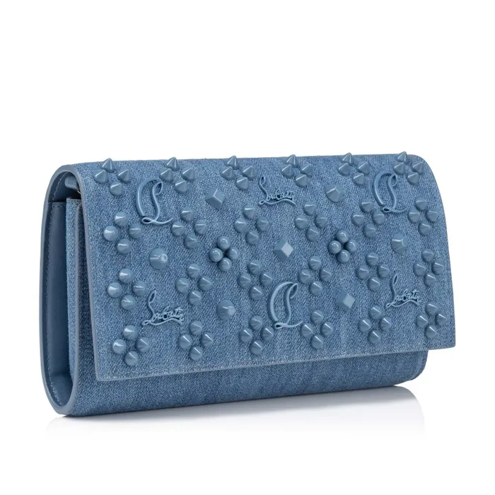 Women Paloma Wallet On Chain 8211 Denim And Spikes Loubinthesky 8211 Blue Christian Louboutin Crossbody Bags