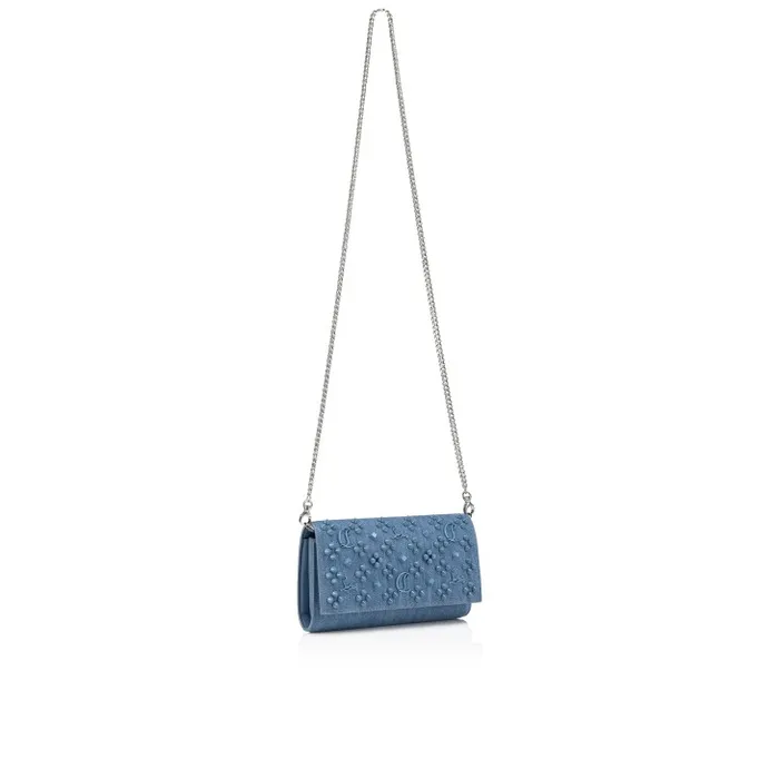 Women Paloma Wallet On Chain 8211 Denim And Spikes Loubinthesky 8211 Blue Christian Louboutin Crossbody Bags