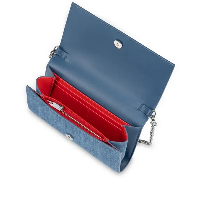 Women Paloma Wallet On Chain 8211 Denim And Spikes Loubinthesky 8211 Blue Christian Louboutin Crossbody Bags