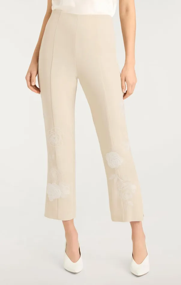 Women Pants Cinq Sept Floating Roses Embellished Cropped Brianne Pant Plasterivory