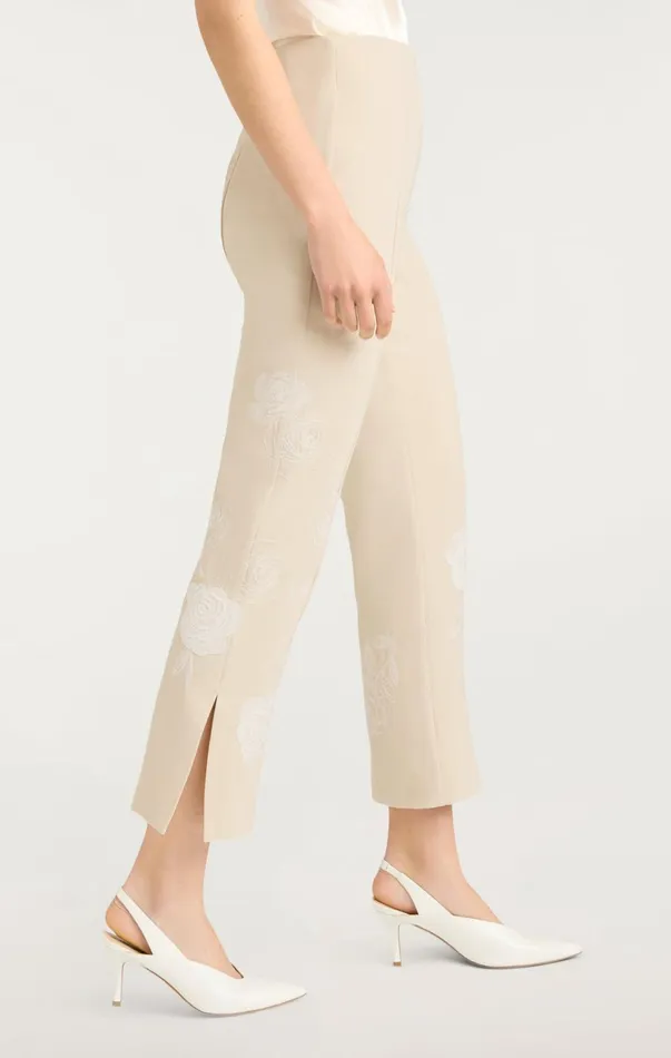 Women Pants Cinq Sept Floating Roses Embellished Cropped Brianne Pant Plasterivory