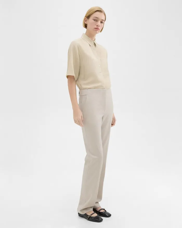 Women Pants Theory Adjustable Wool Gabardine Pant Aged Flax