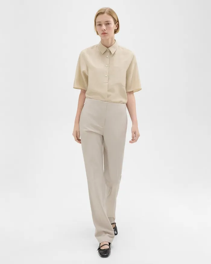 Women Pants Theory Adjustable Wool Gabardine Pant Aged Flax
