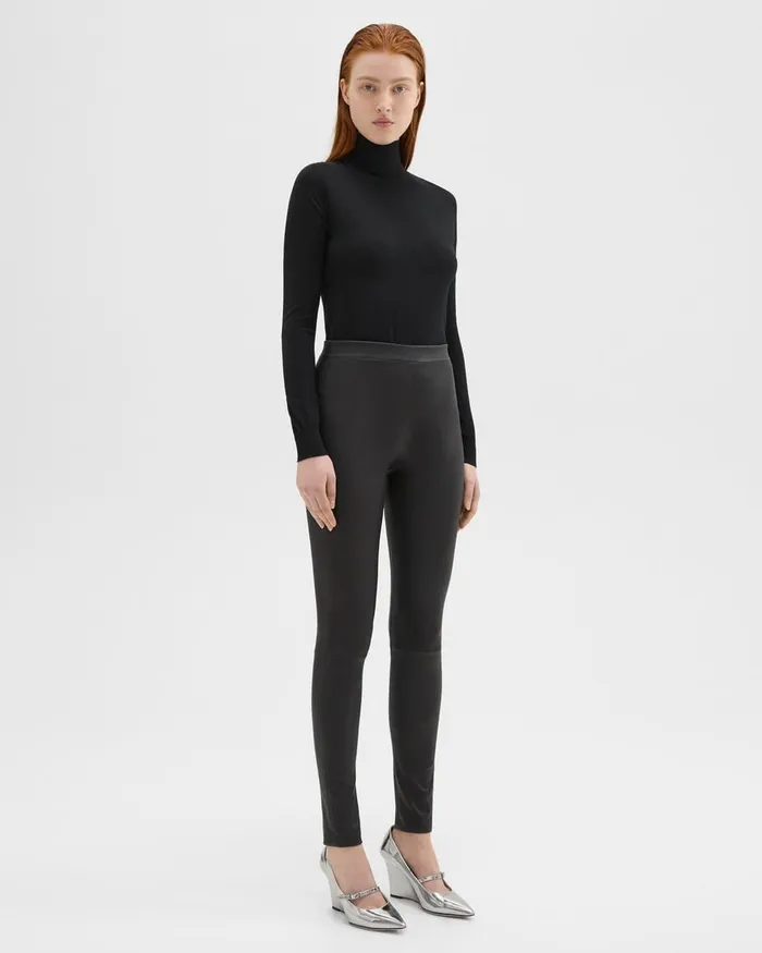 Women Pants Theory HighWaist Legging In Leather Black