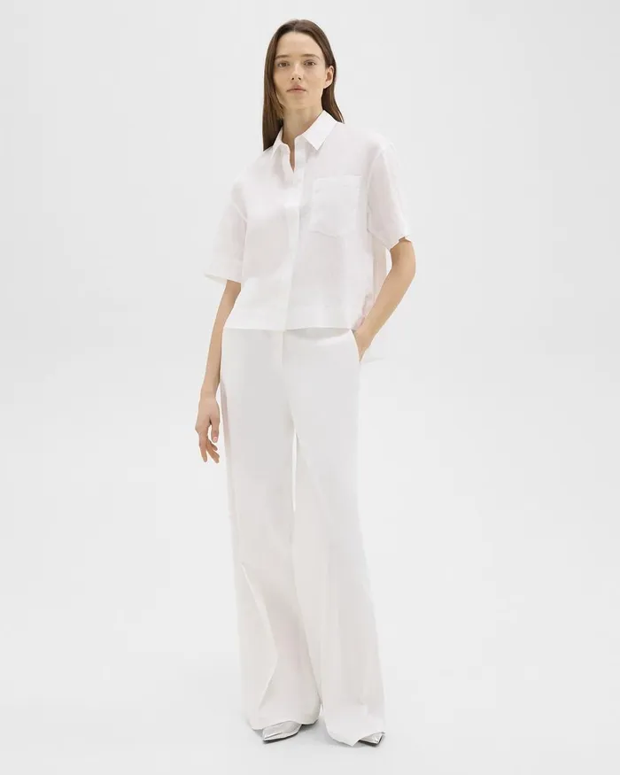 Women Pants Theory HighWaist WideLeg Pant In Good Linen White