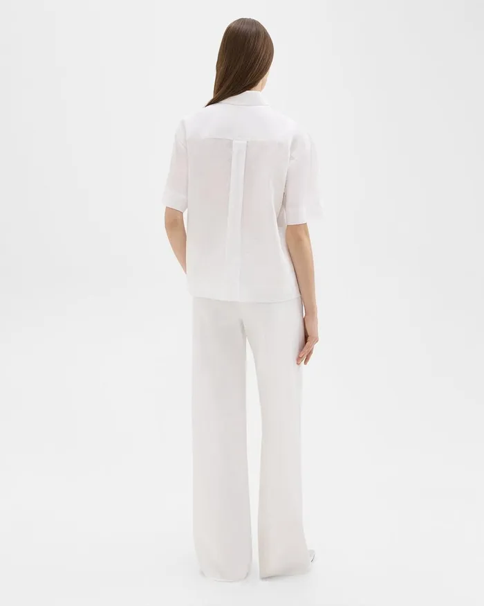 Women Pants Theory HighWaist WideLeg Pant In Good Linen White
