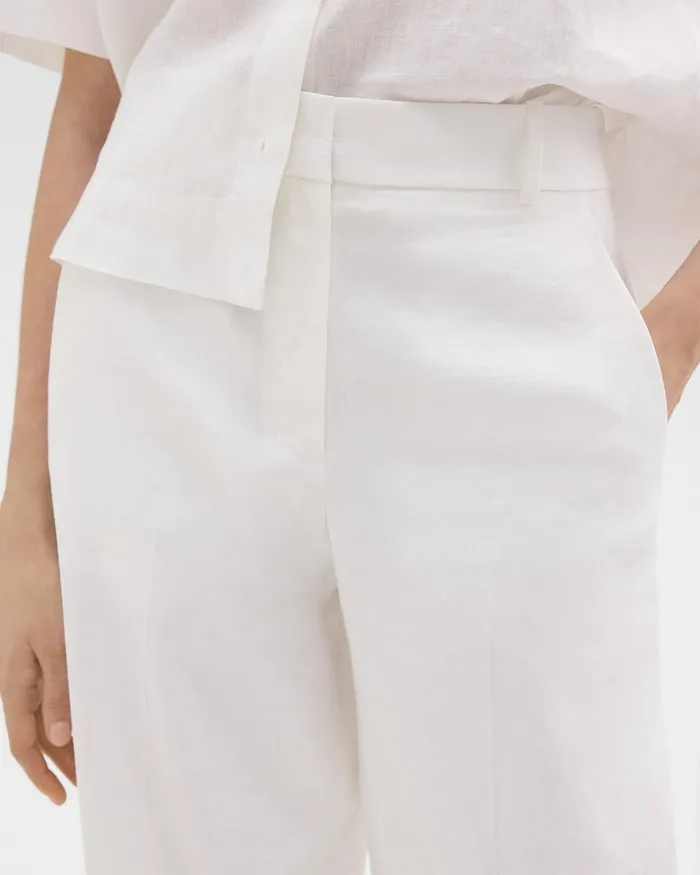 Women Pants Theory HighWaist WideLeg Pant In Good Linen White