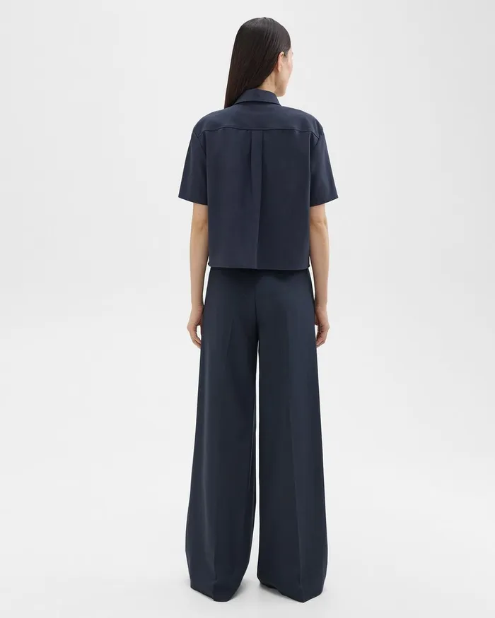 Women Pants Theory HighWaist WideLeg Pant In Good Wool Nocturne Navy