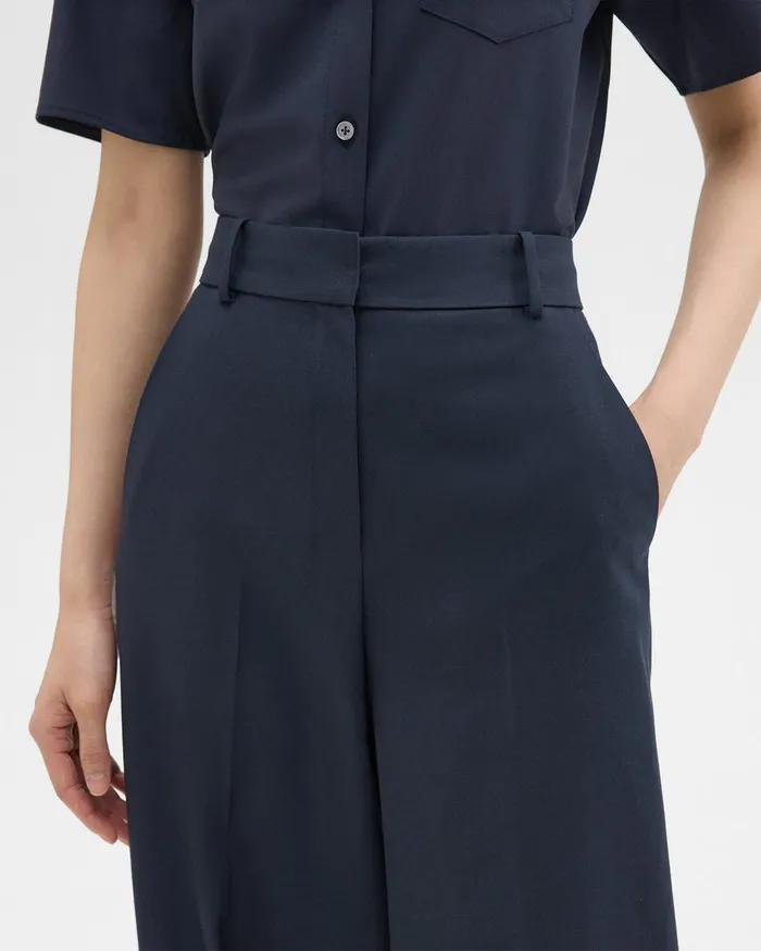 Women Pants Theory HighWaist WideLeg Pant In Good Wool Nocturne Navy