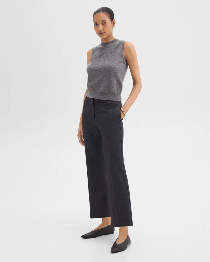 Women Pants Theory Kick Pant In Herringbone Knit Charcoal Melange