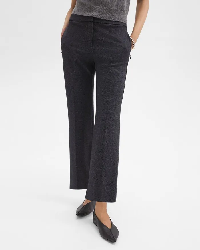 Women Pants Theory Kick Pant In Herringbone Knit Charcoal Melange