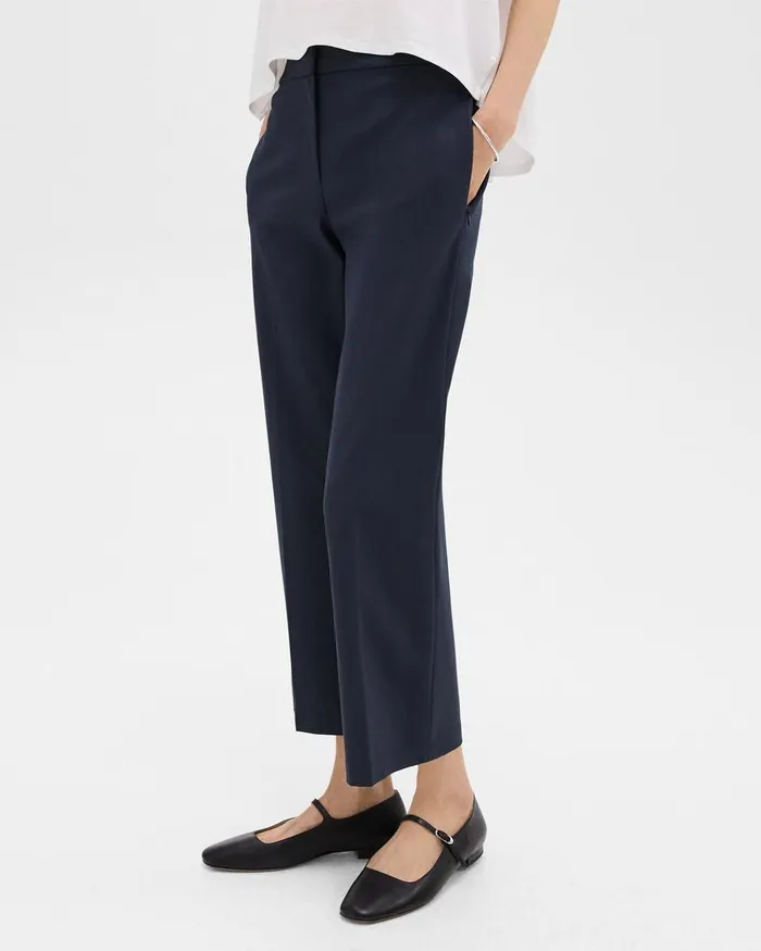 Women Pants Theory Kick Pant In Stretch Cotton Nocturne Navy