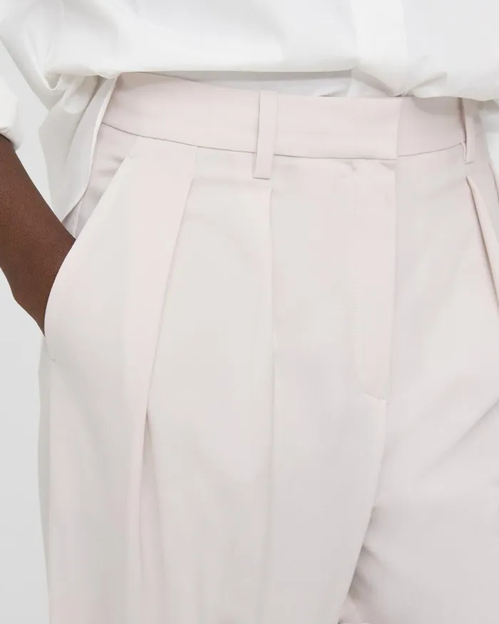Women Pants Theory Pleated WideLeg Pant In Stretch Wool Sand