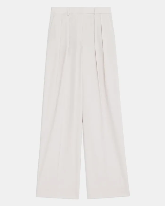 Women Pants Theory Pleated WideLeg Pant In Stretch Wool Sand