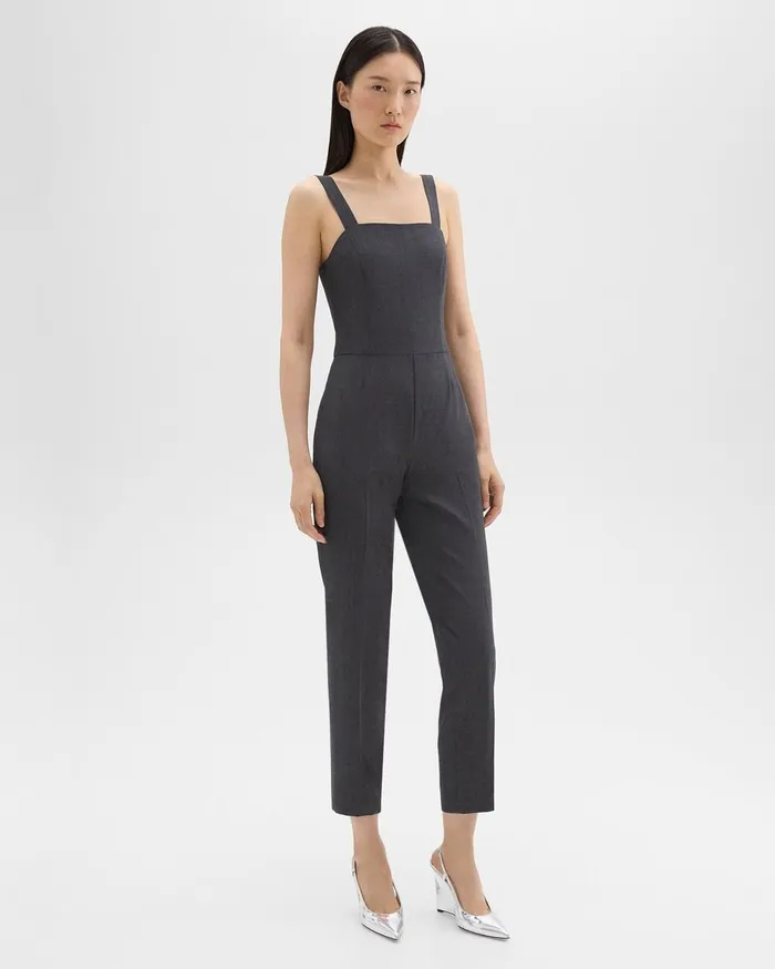 Women Pants Theory Sleeveless Jumpsuit In Good Wool Charcoal Melange