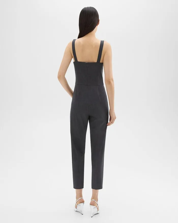 Women Pants Theory Sleeveless Jumpsuit In Good Wool Charcoal Melange