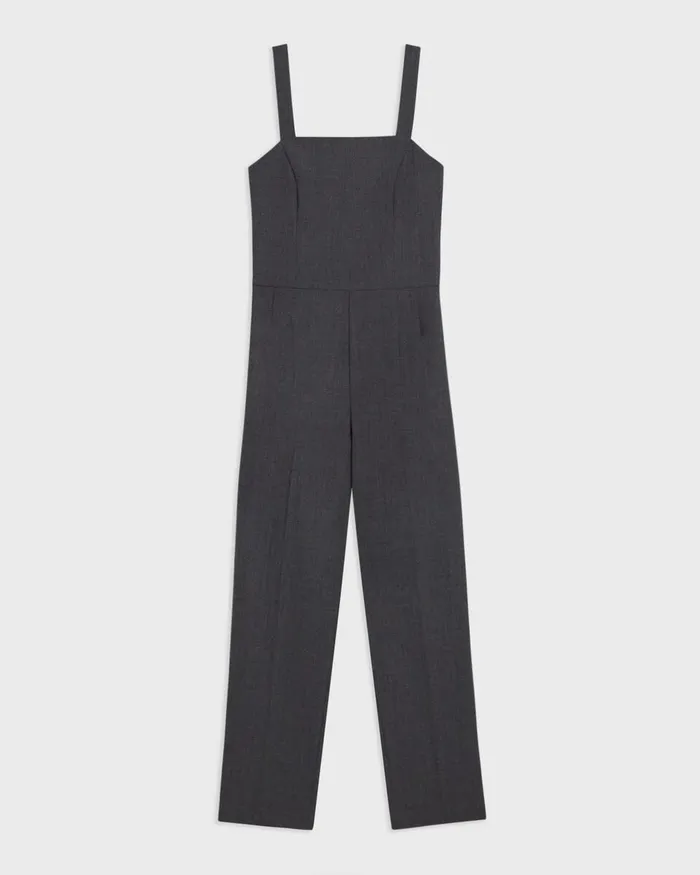 Women Pants Theory Sleeveless Jumpsuit In Good Wool Charcoal Melange