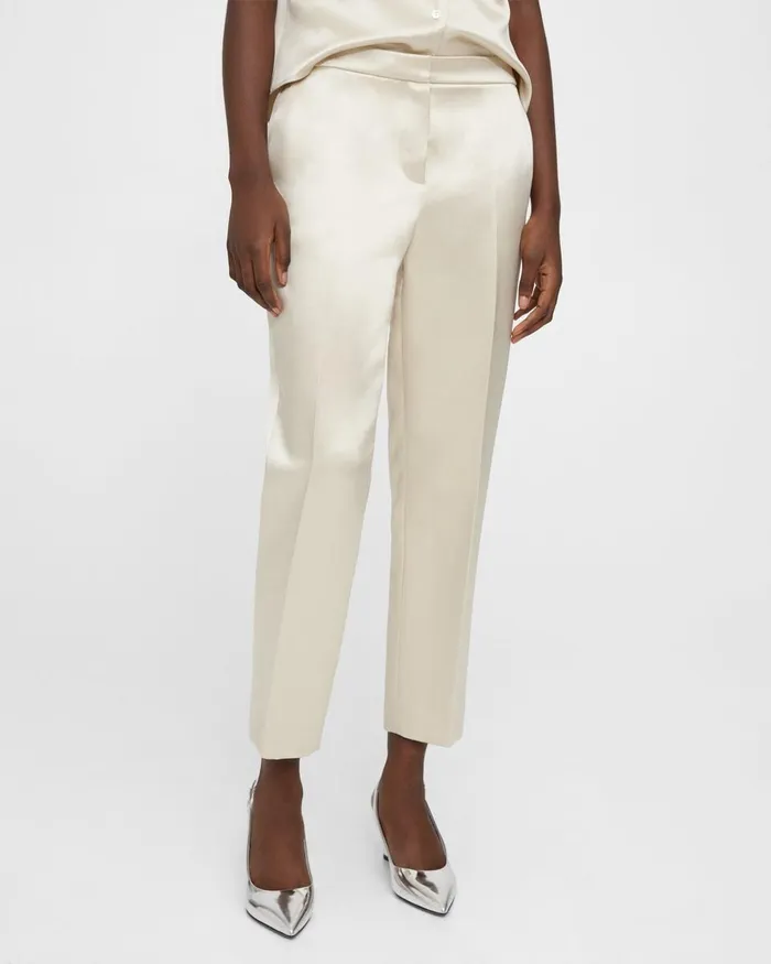 Women Pants Theory Treeca Pant In Bonded Satin Golden Wheat
