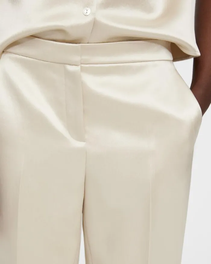 Women Pants Theory Treeca Pant In Bonded Satin Golden Wheat