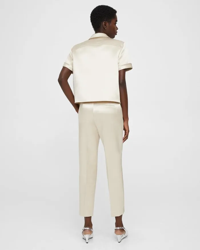 Women Pants Theory Treeca Pant In Bonded Satin Golden Wheat