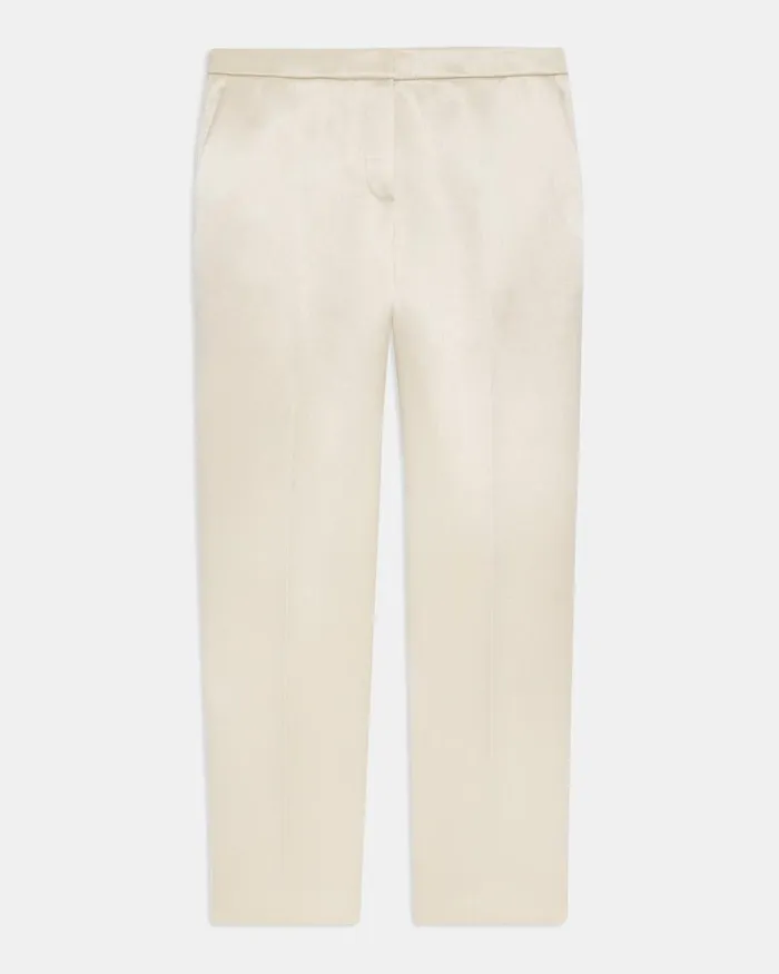 Women Pants Theory Treeca Pant In Bonded Satin Golden Wheat