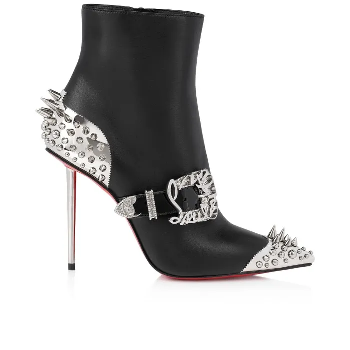 Women Pic Booty 100 Mm Low Boots 8211 Patent Leather Spikes Galva Heel 8211 Black Christian Louboutin Boots