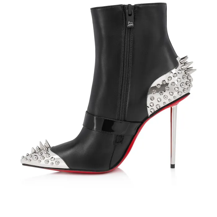 Women Pic Booty 100 Mm Low Boots 8211 Patent Leather Spikes Galva Heel 8211 Black Christian Louboutin Boots