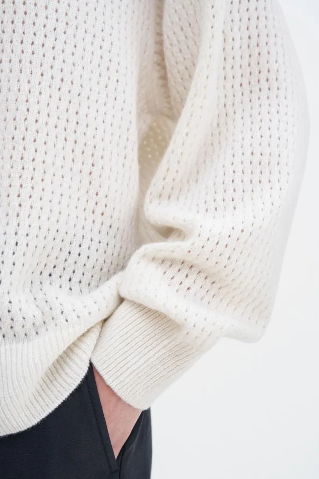 Women Pointelle Knit Sweater Cream White Filippa K Knitwear