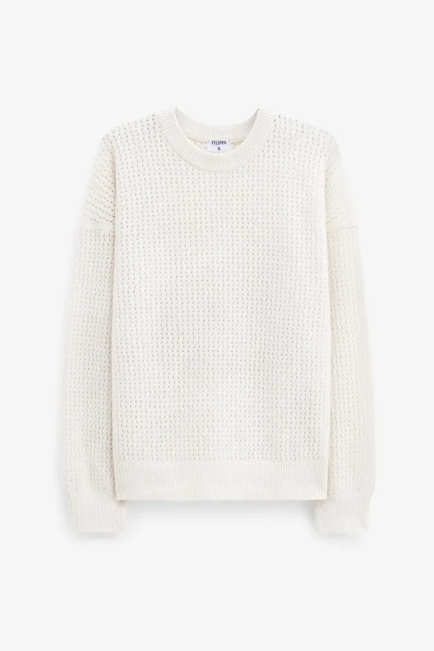 Women Pointelle Knit Sweater Cream White Filippa K Knitwear
