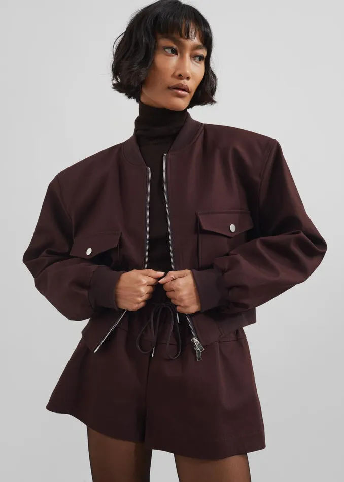 Women Pomona Crop Bomber Jacket 8211 Burgundy The Frankie Shop Outerwear