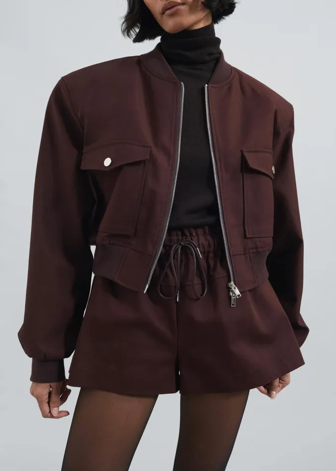 Women Pomona Crop Bomber Jacket 8211 Burgundy The Frankie Shop Outerwear